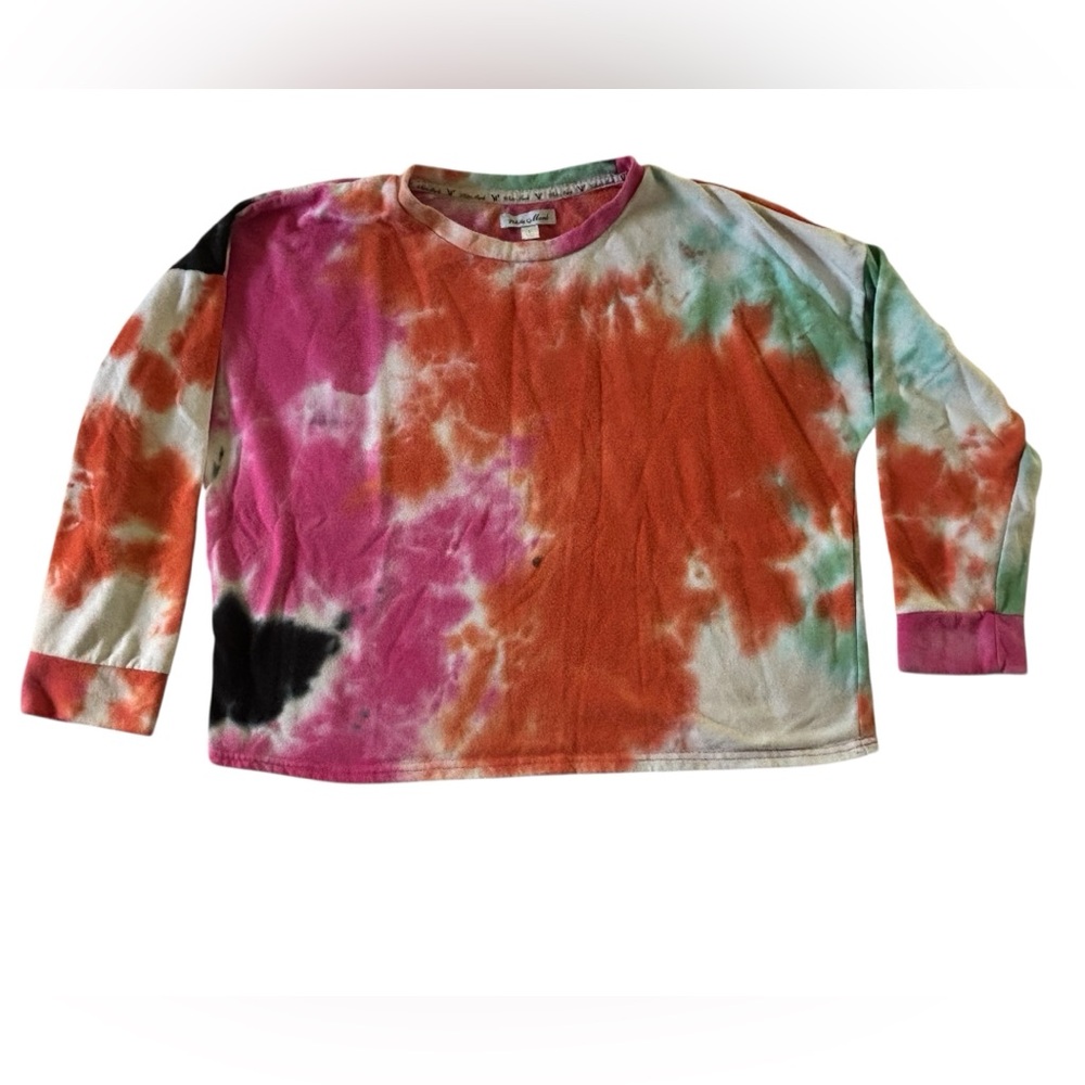White Mark Tie-Dye Long Sleeve Crew Neck Seeatshirt- Pink, Orange, Green